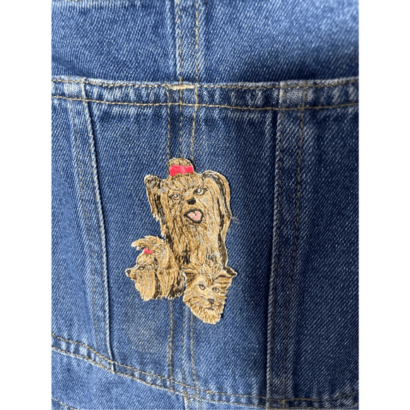 Vintage Hank's 70's Denim Large Women's Yorkie Dog Short Overalls - Picture 4 of 5